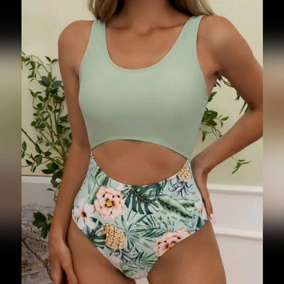 Tropical Print One Piece Bathing Suit - Picture 1 of 9